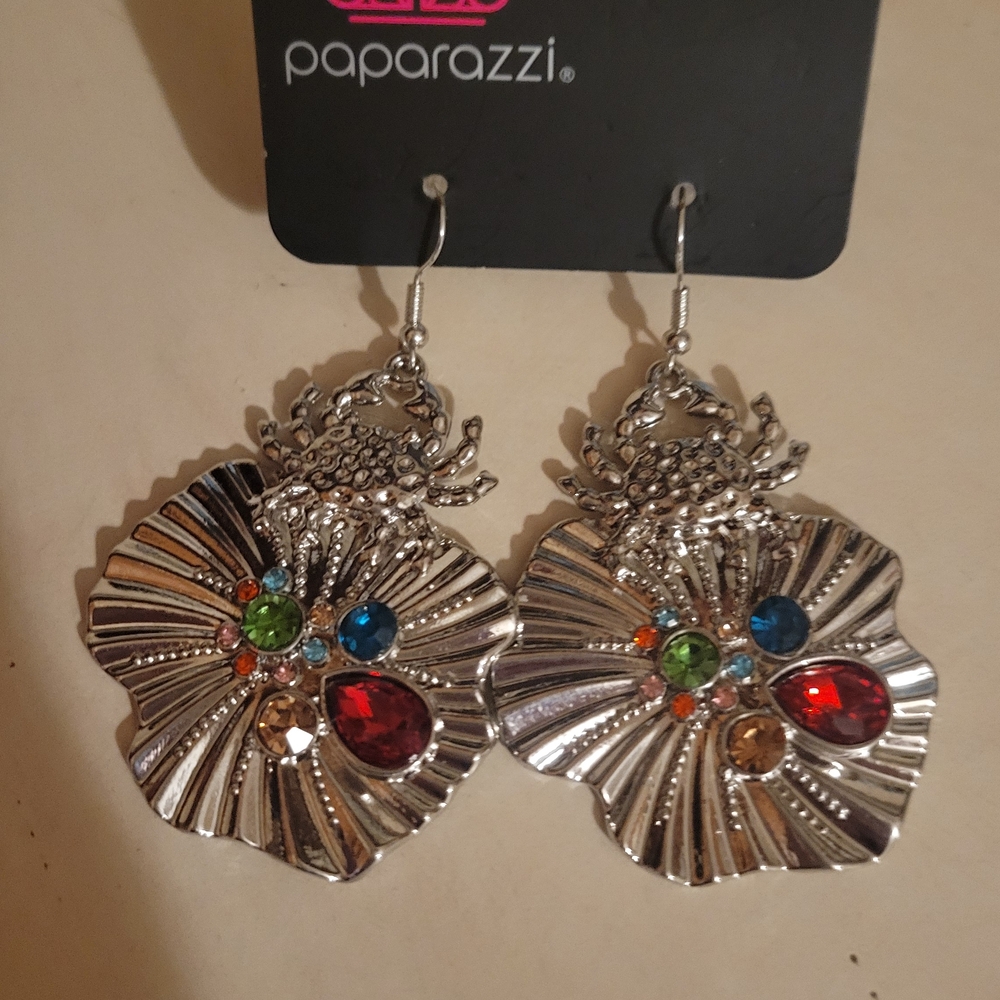 Paparazzi Silver Floral Earrings with Multicolored Gems